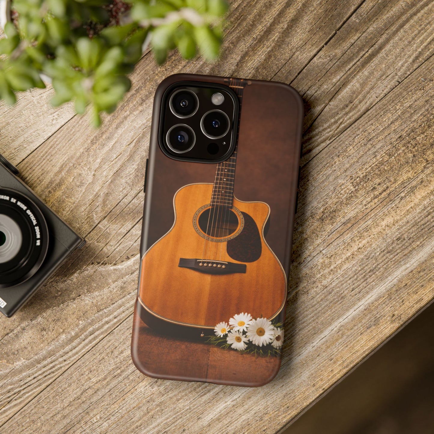 Acoustic Guitar Daisy Phone Case | Rustic Music Lover Tough Cover