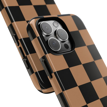 Brown Checkered Phone Case | Aesthetic Checkerboard iPhone & Samsung Tough Case