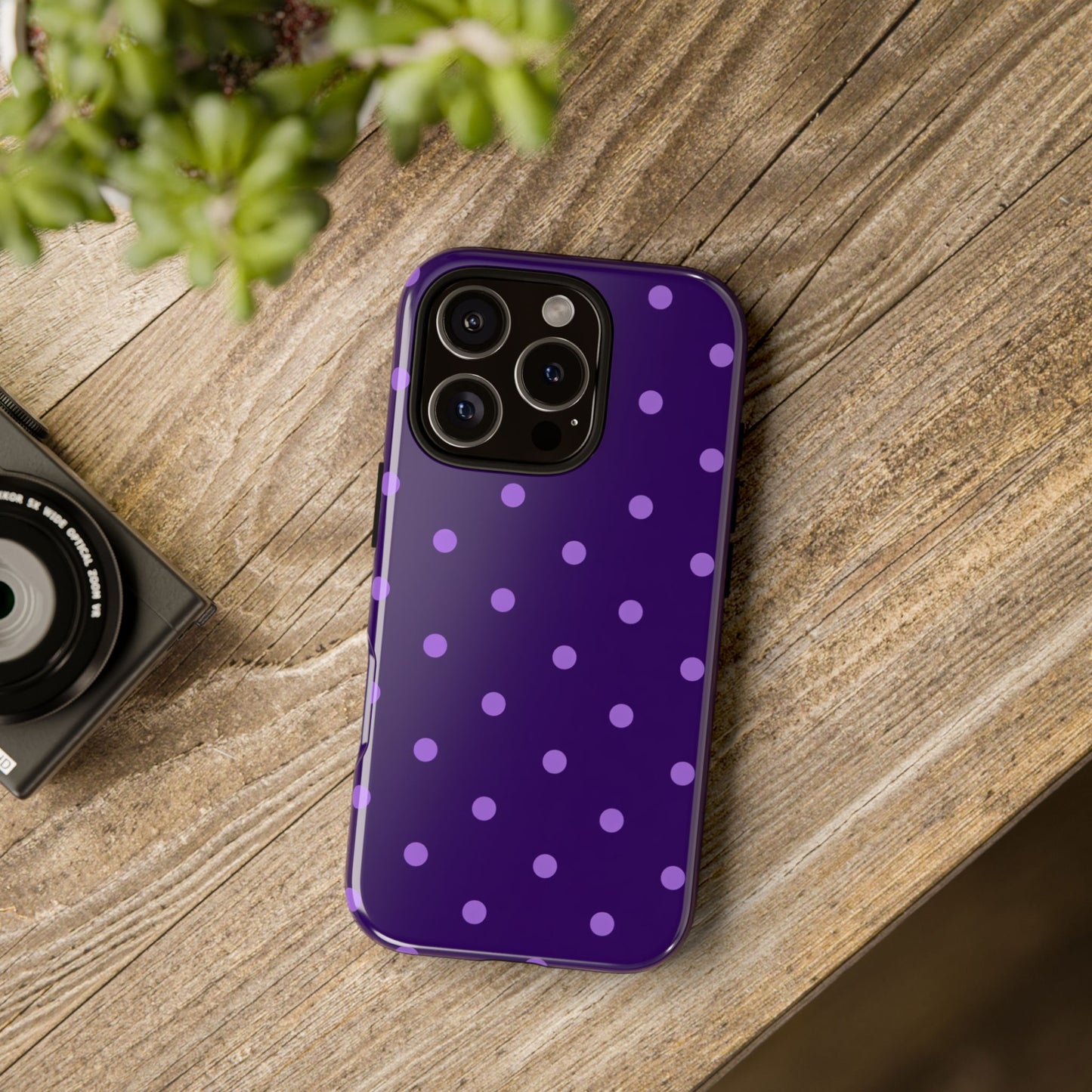 Purple Polka Dot Tough Phone Case – Cute Stylish Durable Protective Cover for Iphone, Samsung Galaxy and Pixel