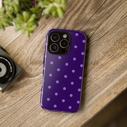 Purple Polka Dot Tough Phone Case – Cute Stylish Durable Protective Cover for Iphone, Samsung Galaxy and Pixel