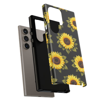 Sunflower Floral Tough Phone Case – Black Background Protective Cover for Iphone, Samsung Galaxy and Pixel