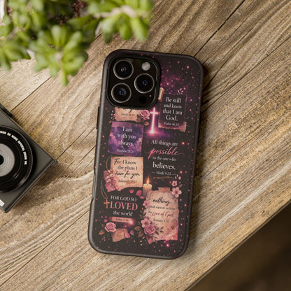 Christian Bible Verse Phone Case Pink Floral Faith Tough Protective Cover Gift