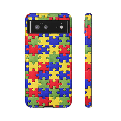 Colorful Puzzle Phone Case, Autism Awareness Jigsaw Design, Tough Protective Case, iPhone & Samsung Case, Vibrant Puzzle Pattern