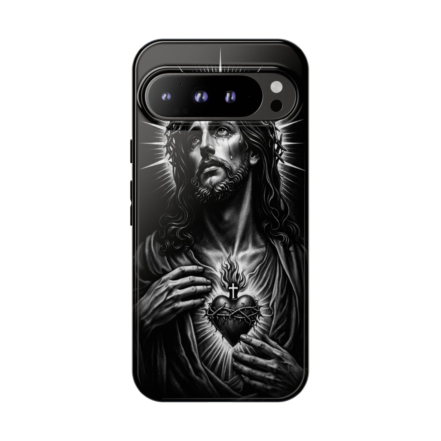 Jesus Sacred Heart Phone Case Black White Christian Faith Aesthetic