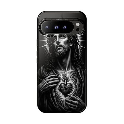 Jesus Sacred Heart Phone Case Black White Christian Faith Aesthetic