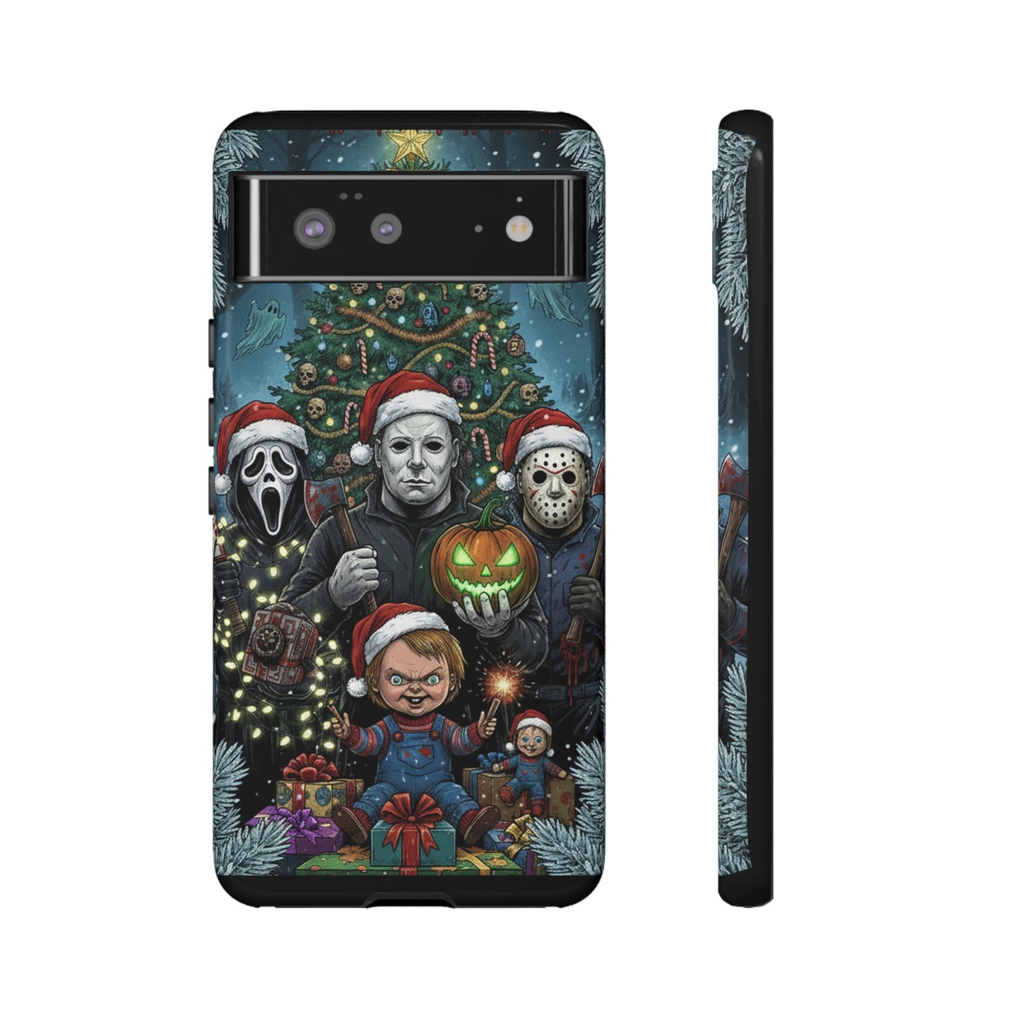 Christmas Horror Phone Case – Festive Slasher Collage Tough Case (iPhone, Samsung, Pixel)