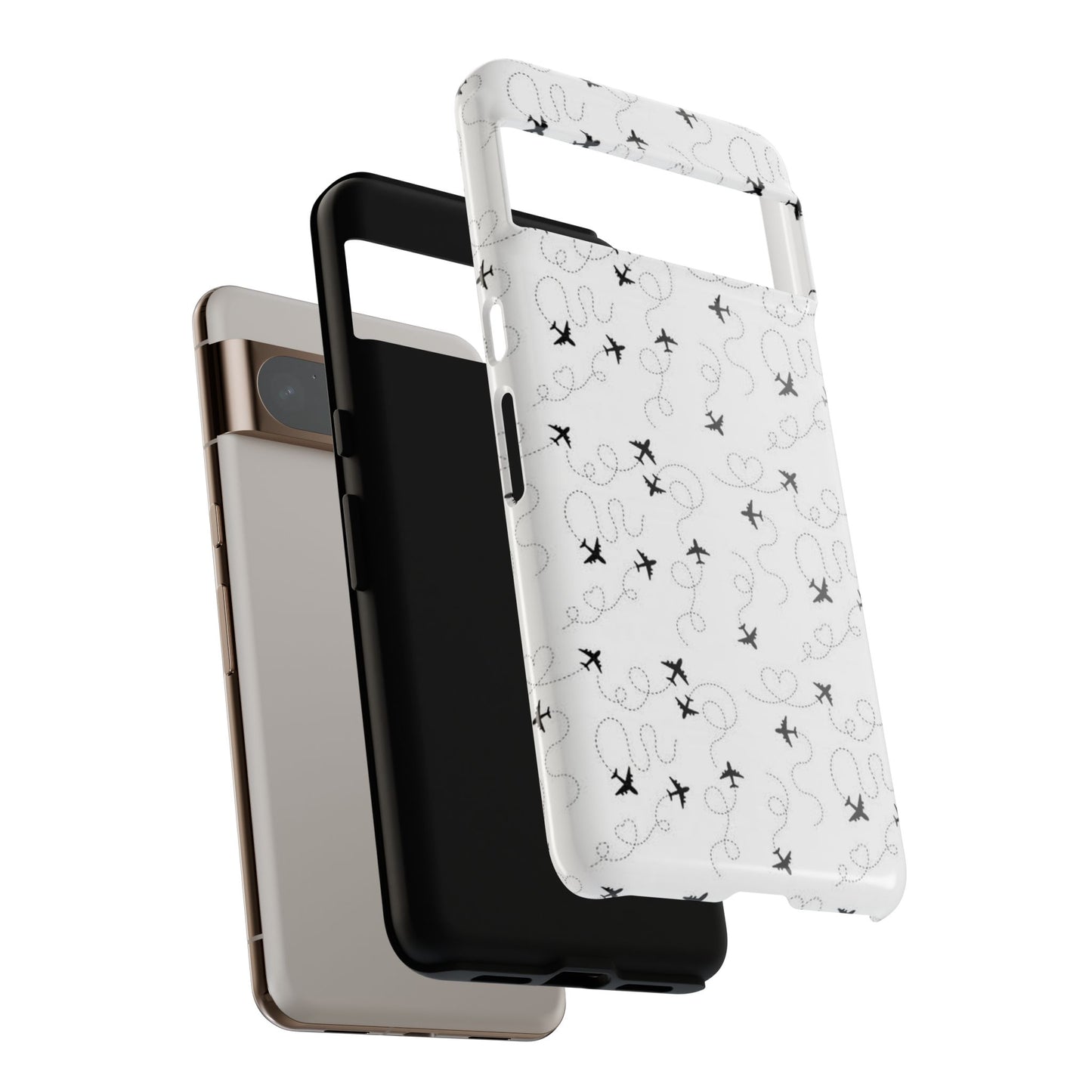 Minimal Paper Airplane Pattern Phone Case – Black White Aesthetic Tough Cover