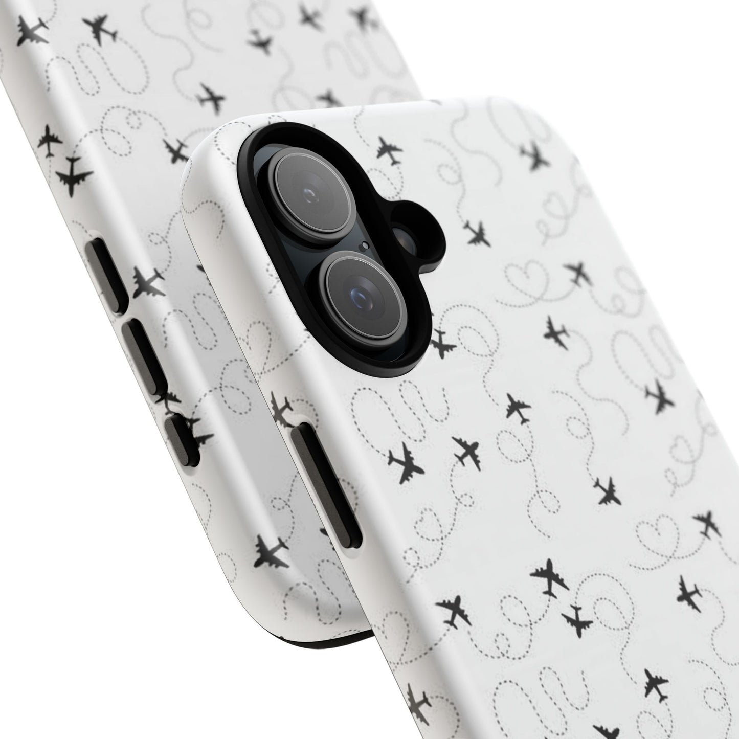 Minimal Paper Airplane Pattern Phone Case – Black White Aesthetic Tough Cover