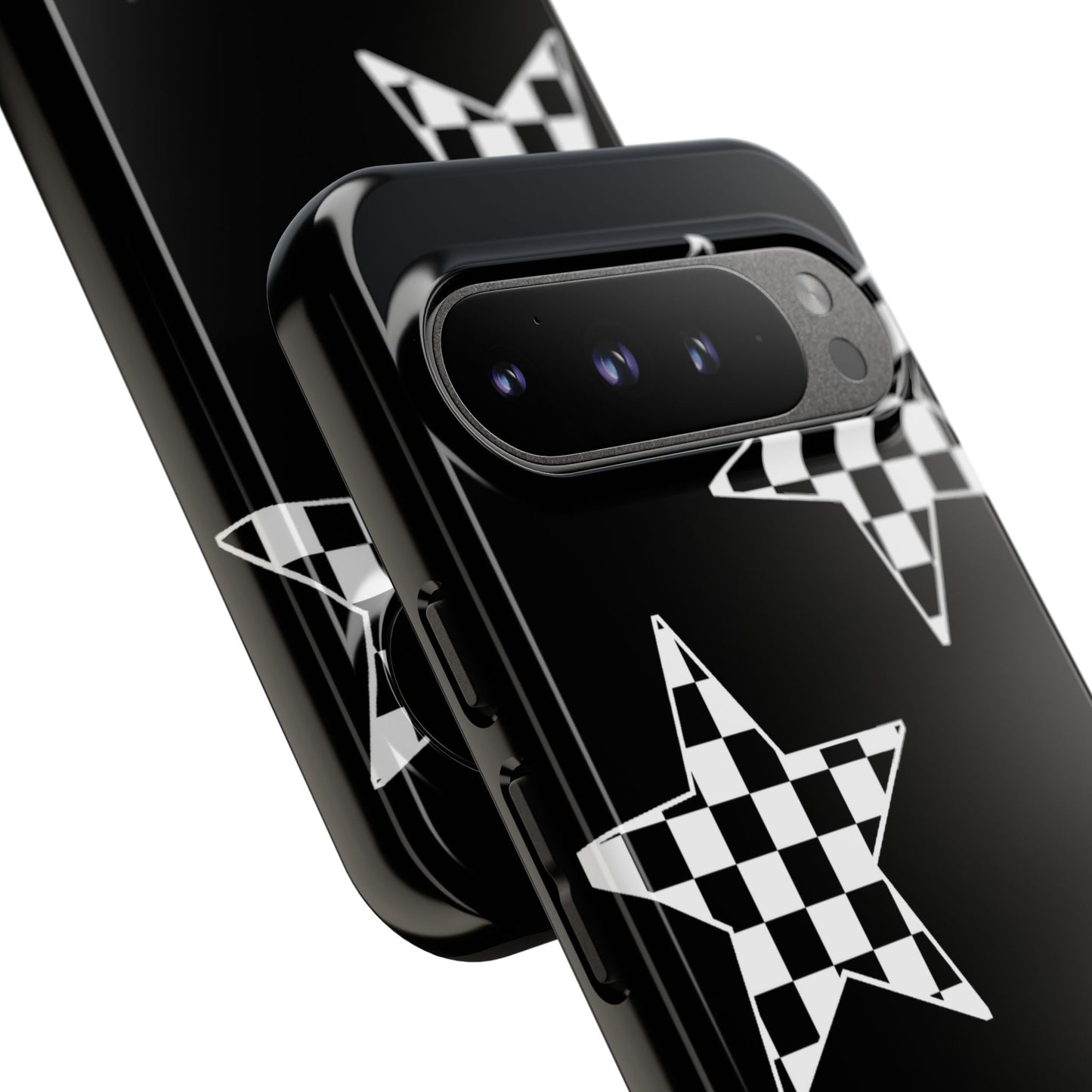 Checkered Star Tough Phone Case – Black Retro Graphic Protective Cover for Iphone, Samsung Galaxy and Pixel