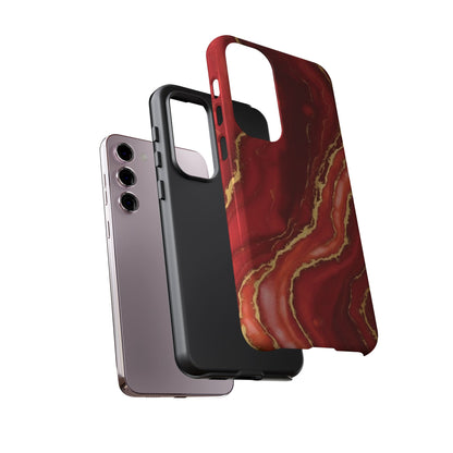 Red Agate Marble Phone Case with Gold Veins – Luxury Tough iPhone & Samsung Case