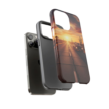 Route 66 Sunset Desert Highway Phone Case – Road Trip Travel Aesthetic Tough Case