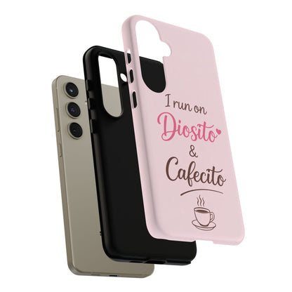 I Run on Diosito y Cafecito Phone Case, Pink Aesthetic Latina Faith Coffee Case, Girly Protective iPhone Samsung Cover