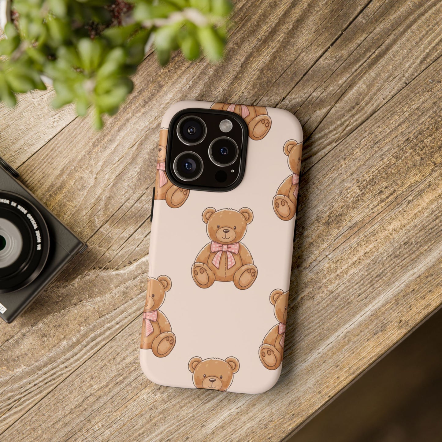 Teddy Bear Phone Case | Cute Coquette Aesthetic Pink Bear Pattern Case | Kawaii Soft Girl iPhone & Samsung Tough Protective Case