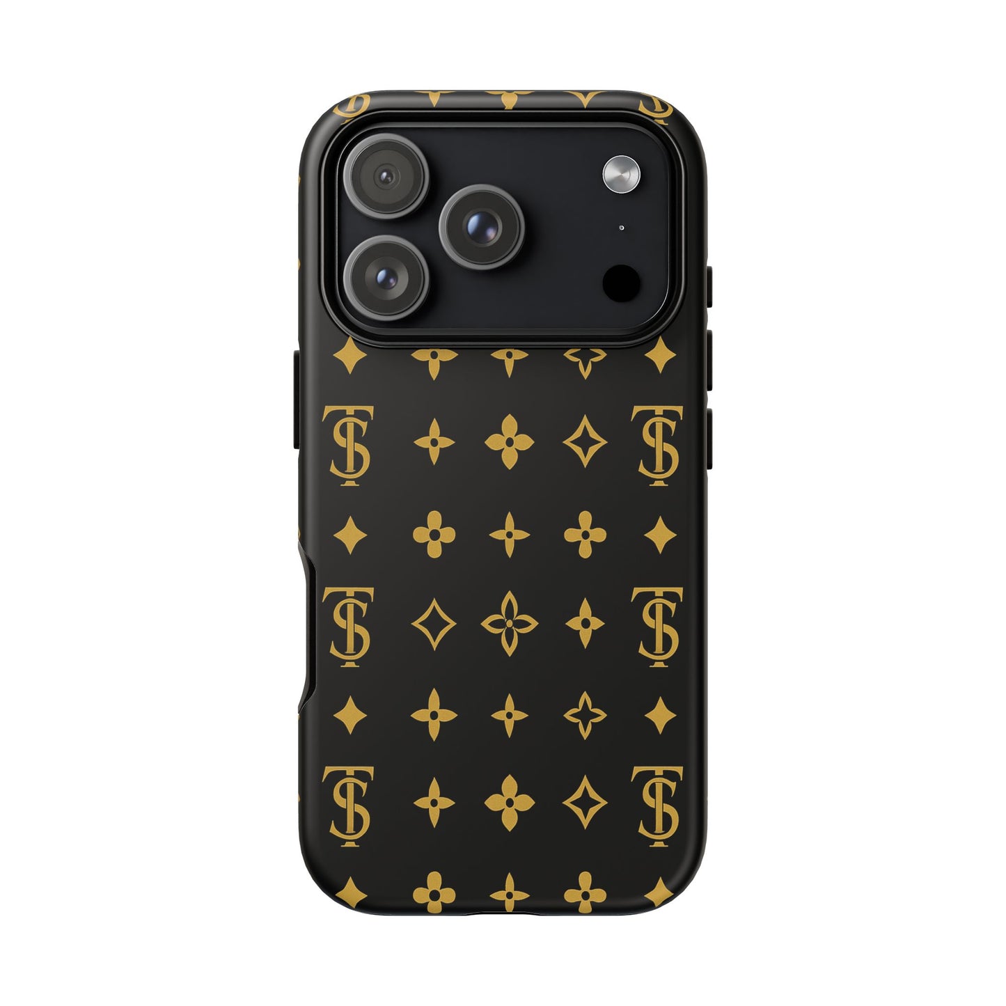 Gold Monogram Pattern Tough Phone Case | Black & Gold Luxury Design for Iphone, Samsung Galaxy and Pixel