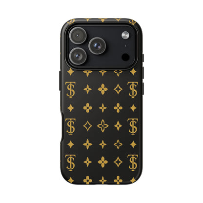 Gold Monogram Pattern Tough Phone Case | Black & Gold Luxury Design for Iphone, Samsung Galaxy and Pixel