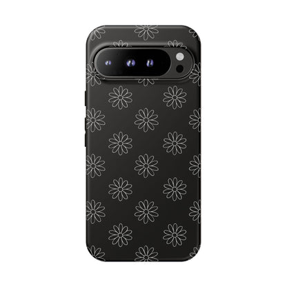 Black Daisy Floral Phone Case – Slim Protective Tough Case for Iphone, Samsung Galaxy and Pixel