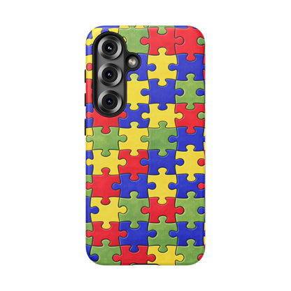 Colorful Puzzle Phone Case, Autism Awareness Jigsaw Design, Tough Protective Case, iPhone & Samsung Case, Vibrant Puzzle Pattern