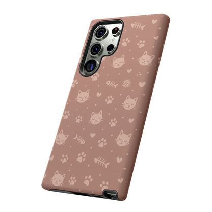 Cute Cat Pattern Phone Case | Paw Prints, Fishbone & Yarn Design Tough Case