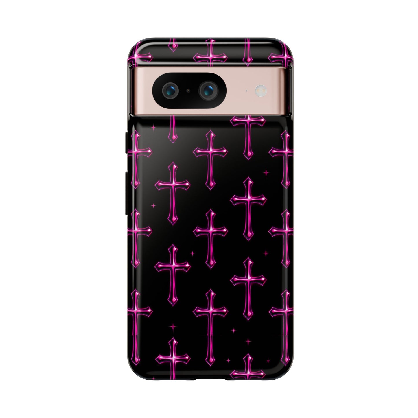 Neon Pink Cross Pattern Phone Case | Tough Protective Case for Iphone, Samsung Galaxy and Pixel