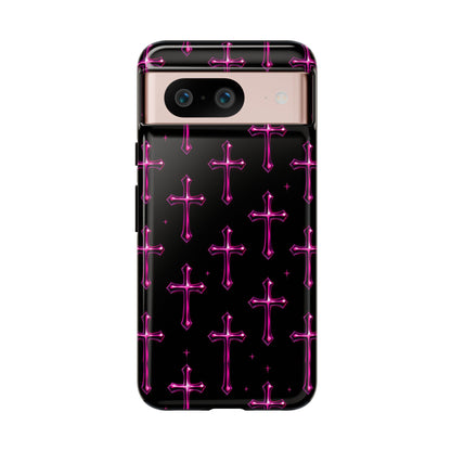Neon Pink Cross Pattern Phone Case | Tough Protective Case for Iphone, Samsung Galaxy and Pixel