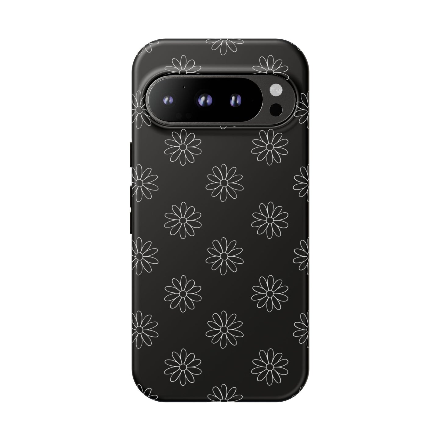 Black Daisy Floral Phone Case – Slim Protective Tough Case for Iphone, Samsung Galaxy and Pixel