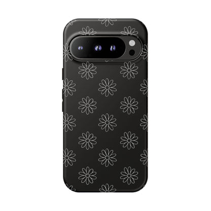 Black Daisy Floral Phone Case – Slim Protective Tough Case for Iphone, Samsung Galaxy and Pixel