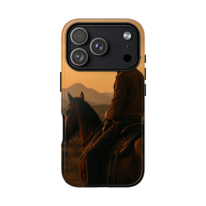 Western Cowboy Sunset Phone Case | Horse Rider Desert Aesthetic Tough Protective Case