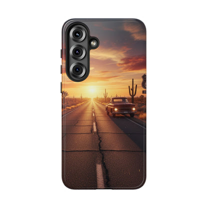 Route 66 Sunset Desert Highway Phone Case – Road Trip Travel Aesthetic Tough Case