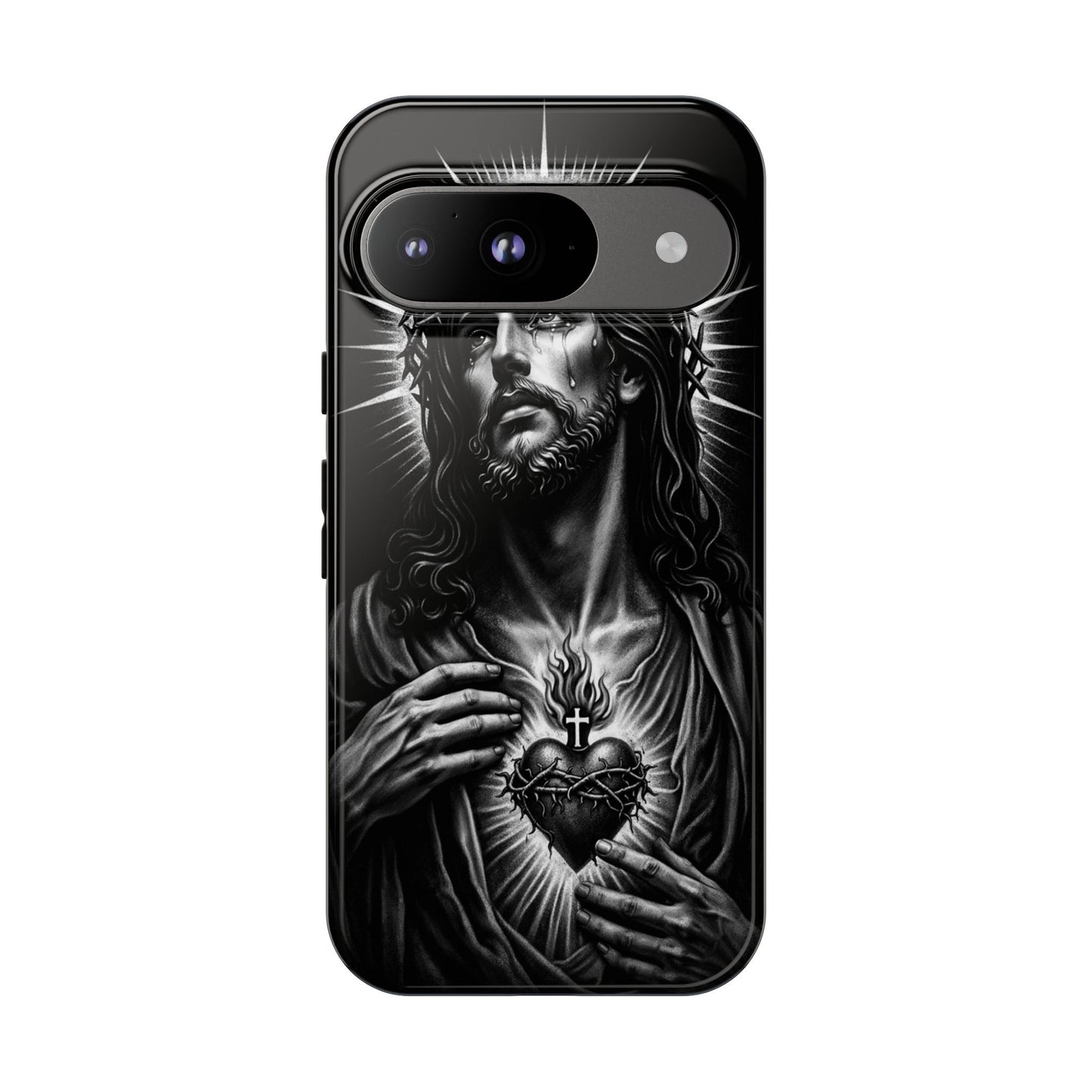 Jesus Sacred Heart Phone Case Black White Christian Faith Aesthetic