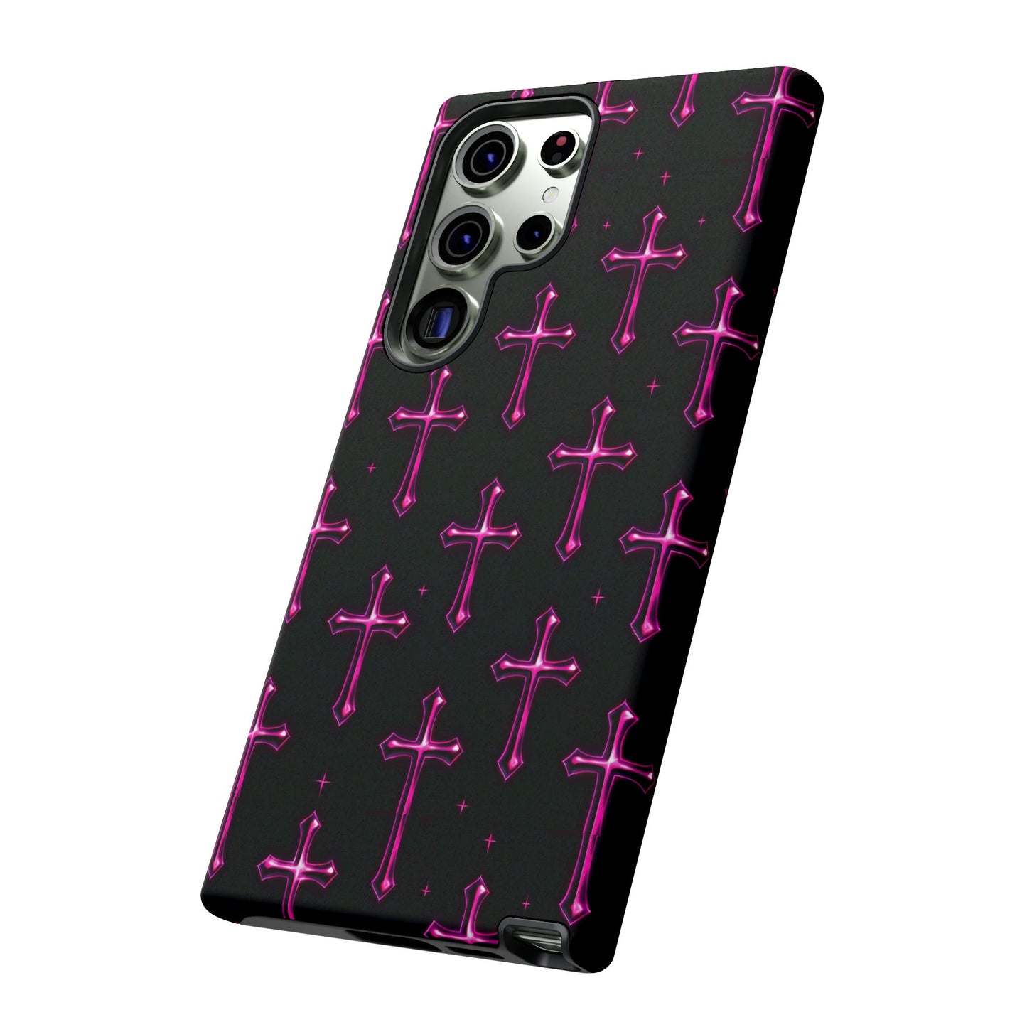 Neon Pink Cross Pattern Phone Case | Tough Protective Case for Iphone, Samsung Galaxy and Pixel