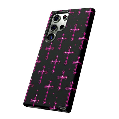 Neon Pink Cross Pattern Phone Case | Tough Protective Case for Iphone, Samsung Galaxy and Pixel