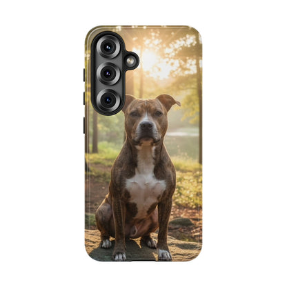 Pitbull Portrait Phone Case | Dog Lover Tough Case, Sunset Forest