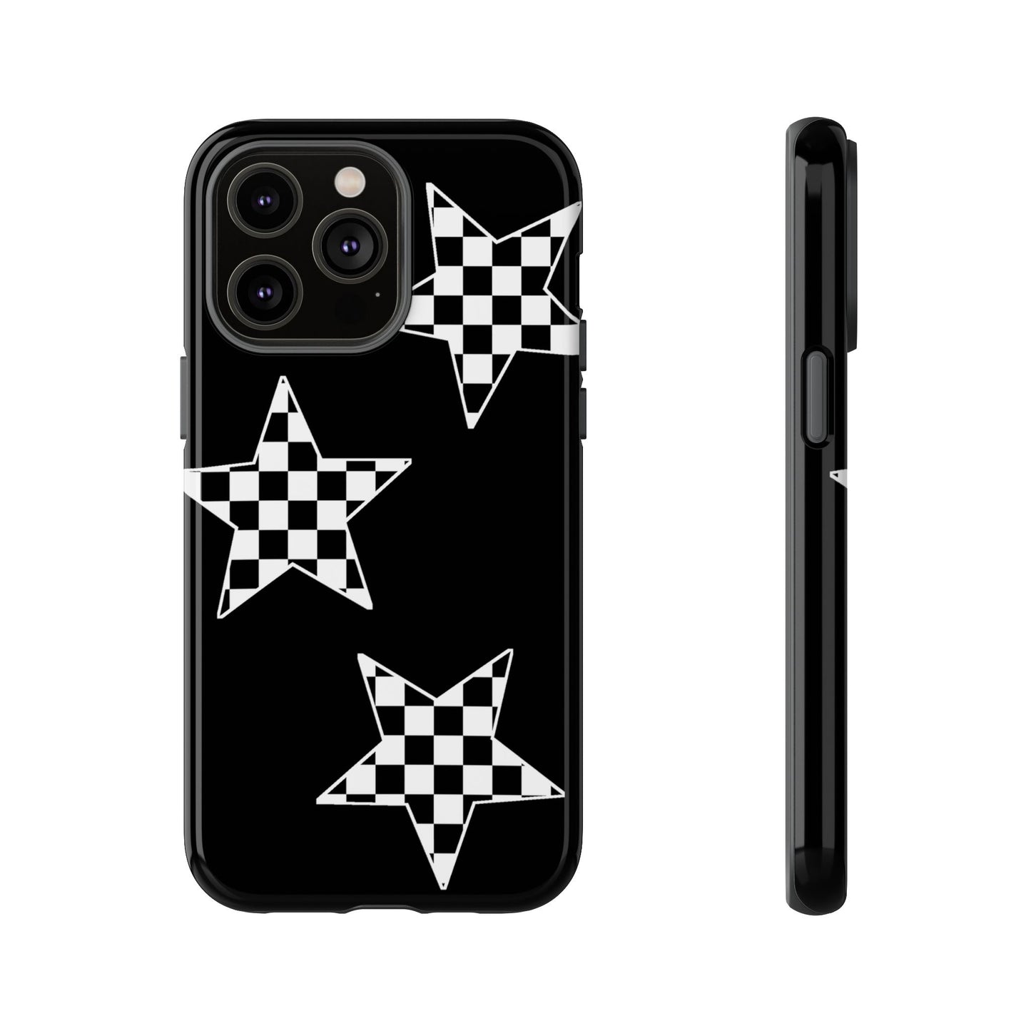 Checkered Star Tough Phone Case – Black Retro Graphic Protective Cover for Iphone, Samsung Galaxy and Pixel