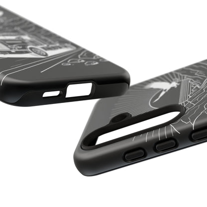 Trucker Highway Phone Case | Eagle & Mountain Line Art | Black Western Tough Case