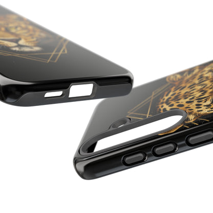 Leopard Head Geometric Phone Case – Black & Gold Luxe Tough Case