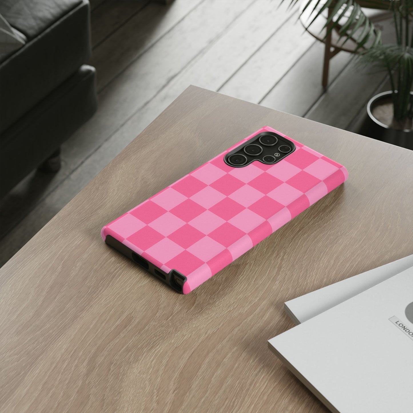 Pink Checkerboard Phone Case – Cute Aesthetic Tough Case for iPhone & Samsung