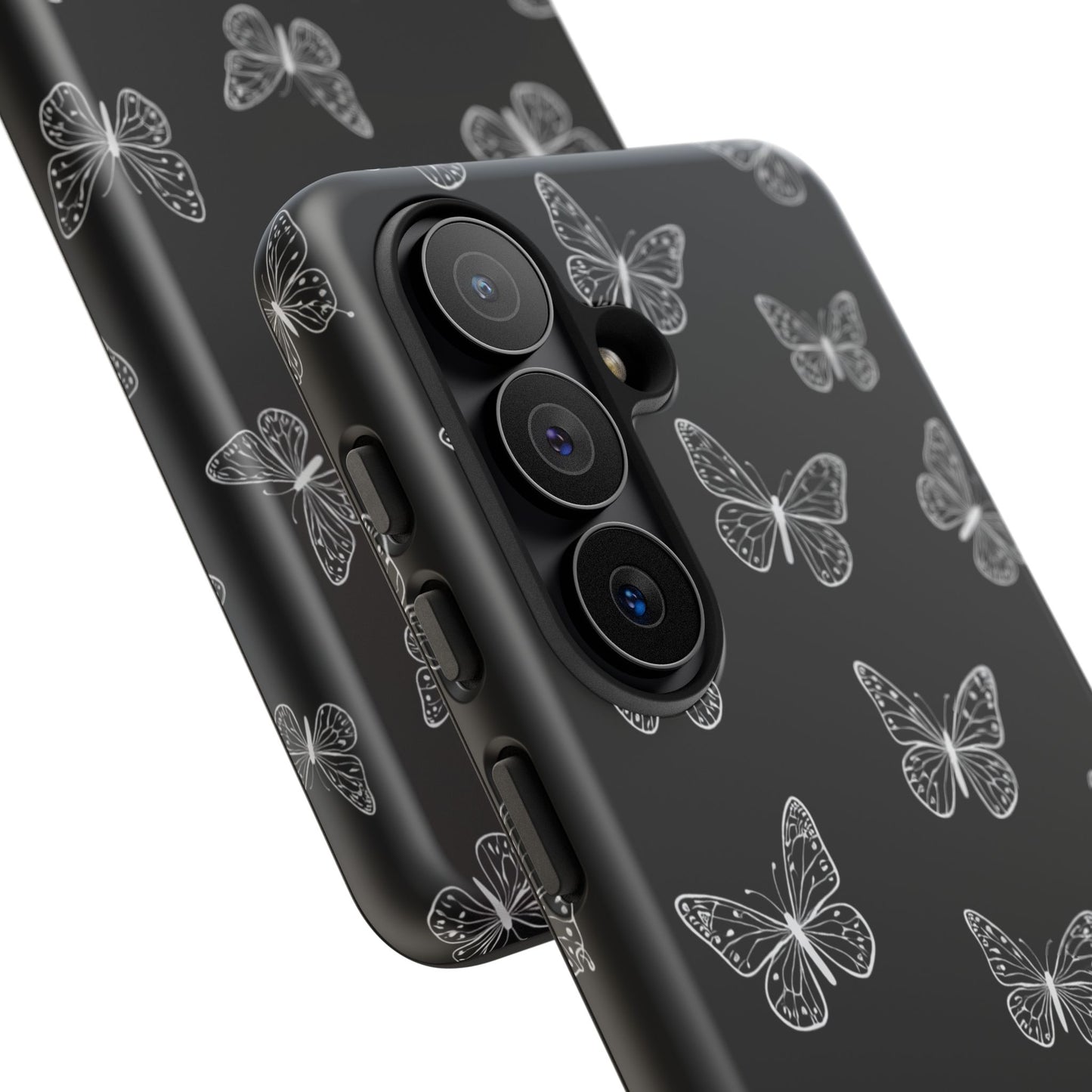 White Butterfly Pattern Phone Case – Dark Aesthetic Monochrome Tough Cover