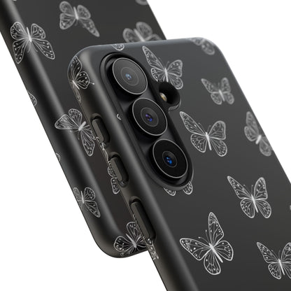 White Butterfly Pattern Phone Case – Dark Aesthetic Monochrome Tough Cover