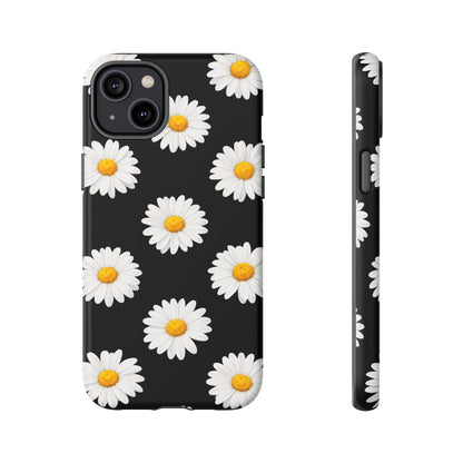Black Daisy Floral Tough Phone Case – Cute Protective Cover for Iphone, Samsung Galaxy and Pixel