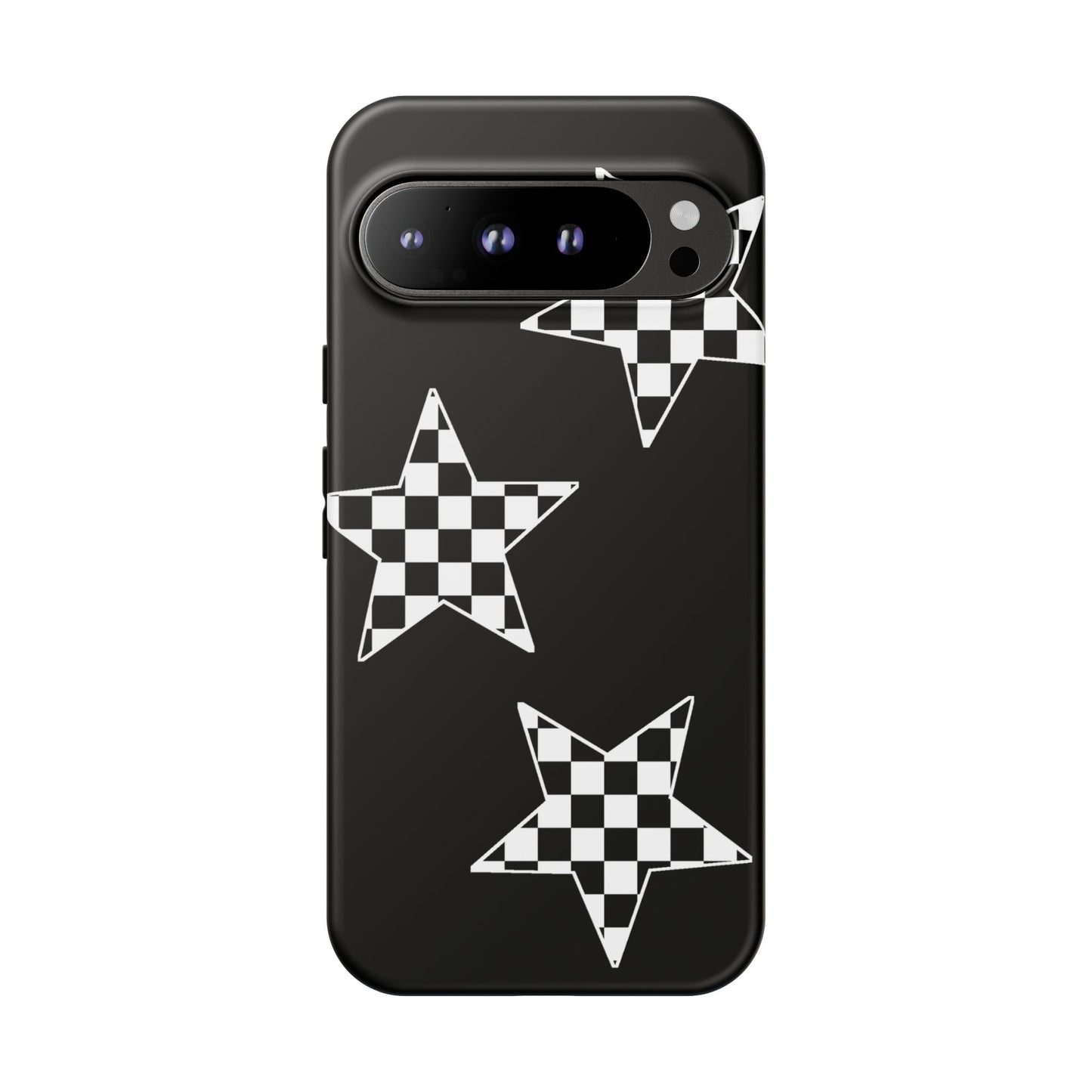 Checkered Star Tough Phone Case – Black Retro Graphic Protective Cover for Iphone, Samsung Galaxy and Pixel