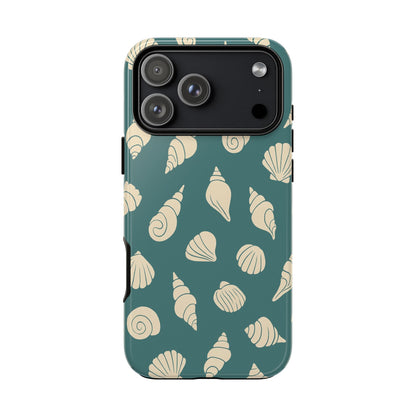 Seashell Pattern Phone Case | Teal Coastal Shells Tough Case for Iphone, Samsung Galaxy and Pixel