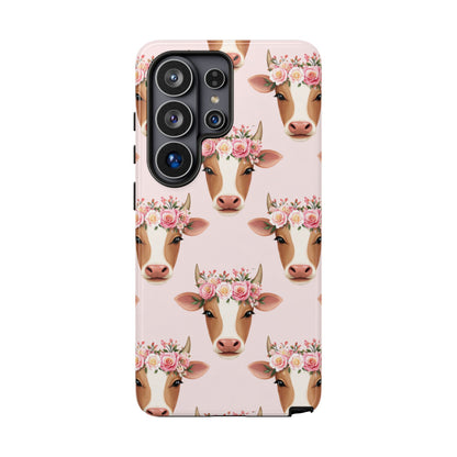 Floral Cow Phone Case – Cute Pink Cow Print Tough Protective Case for Iphone, Samsung Galaxy and Pixel