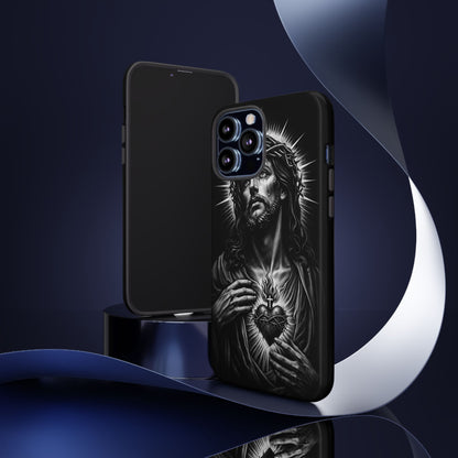 Jesus Sacred Heart Phone Case Black White Christian Faith Aesthetic