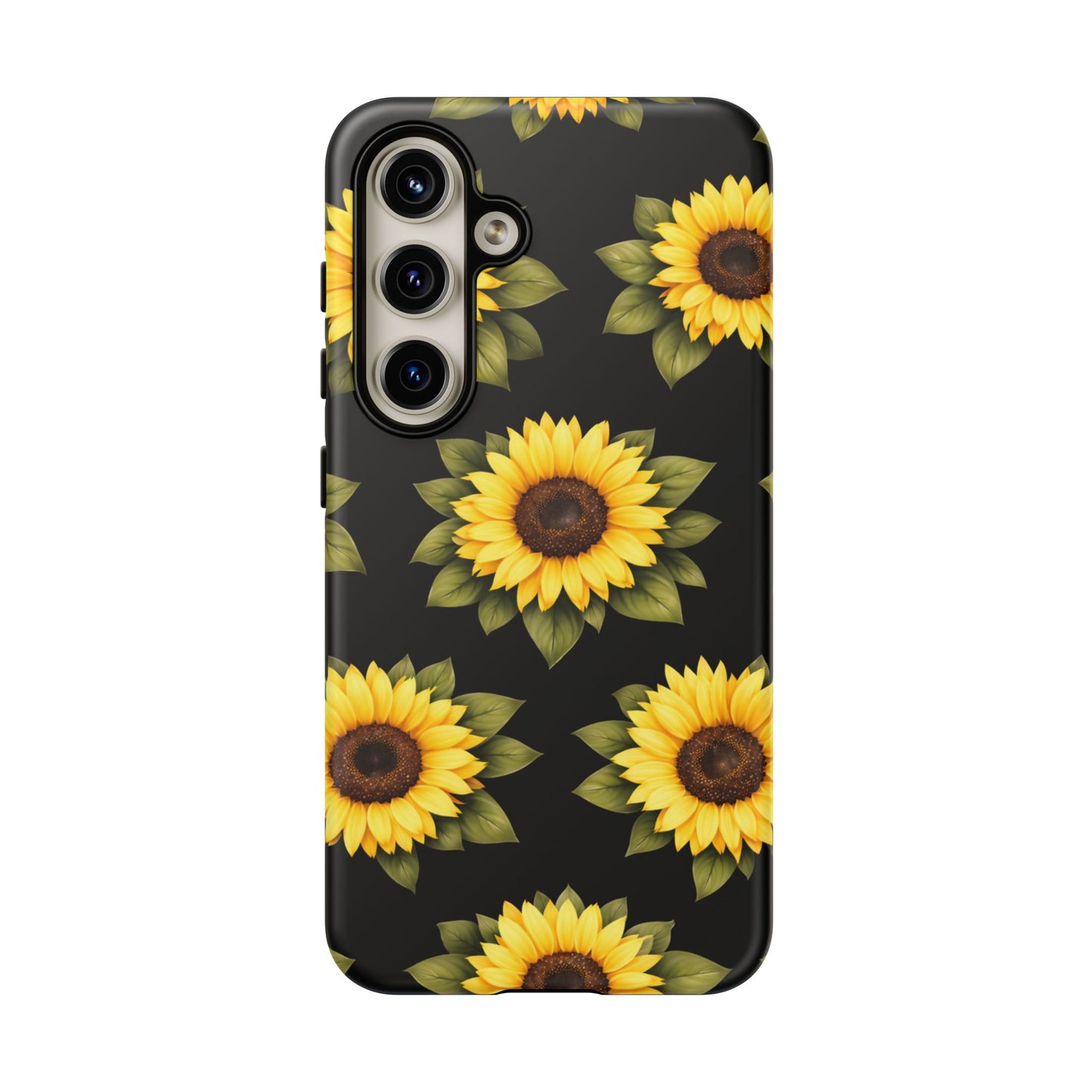 Sunflower Floral Tough Phone Case – Black Background Protective Cover for Iphone, Samsung Galaxy and Pixel