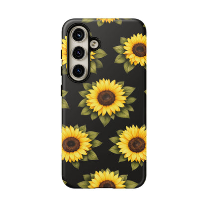 Sunflower Floral Tough Phone Case – Black Background Protective Cover for Iphone, Samsung Galaxy and Pixel