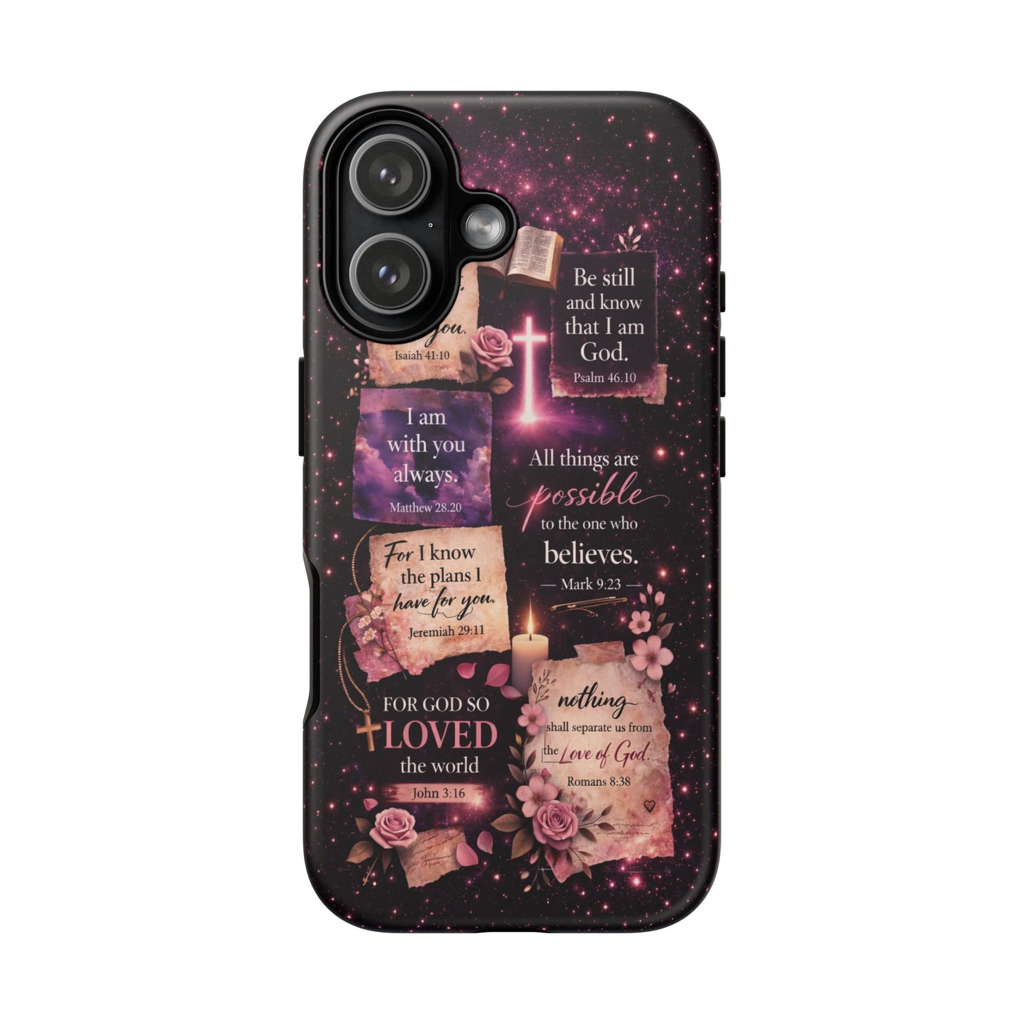 Christian Bible Verse Phone Case Pink Floral Faith Tough Protective Cover Gift