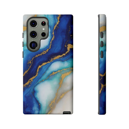 Blue & Gold Marble Phone Case – Luxury Resin Art Tough Case (iPhone, Samsung, Pixel)