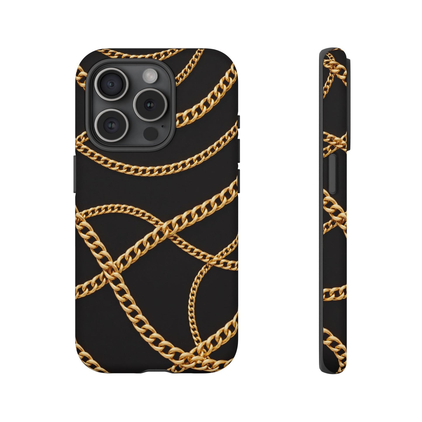 Luxury Gold Chain Phone Case – Black Designer Style Tough Protective Cover for Iphone, Samsung Galaxy and Pixel