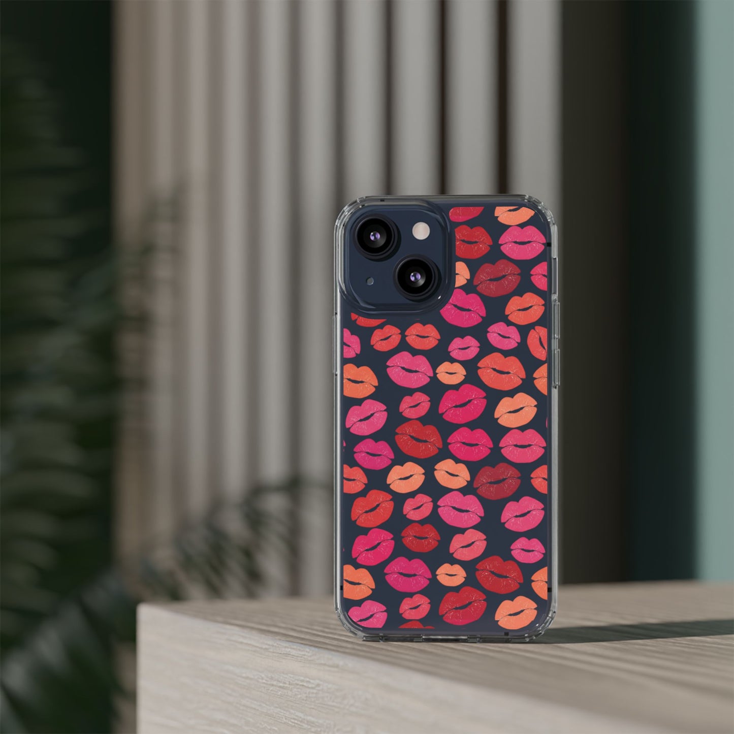 Kiss Print Clear Phone Case | Red Lip Pattern Impact-Resistant Case