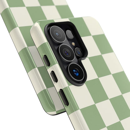 Sage Green Checkerboard Phone Case | Minimal Aesthetic Checkered iPhone & Samsung Tough Case